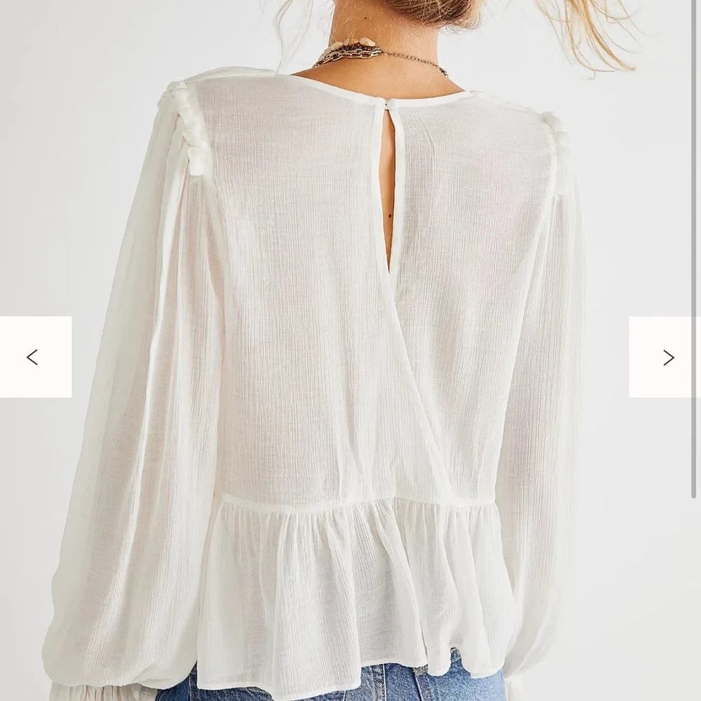 Free People White Ruffle V-Neck Peplum Blouse
